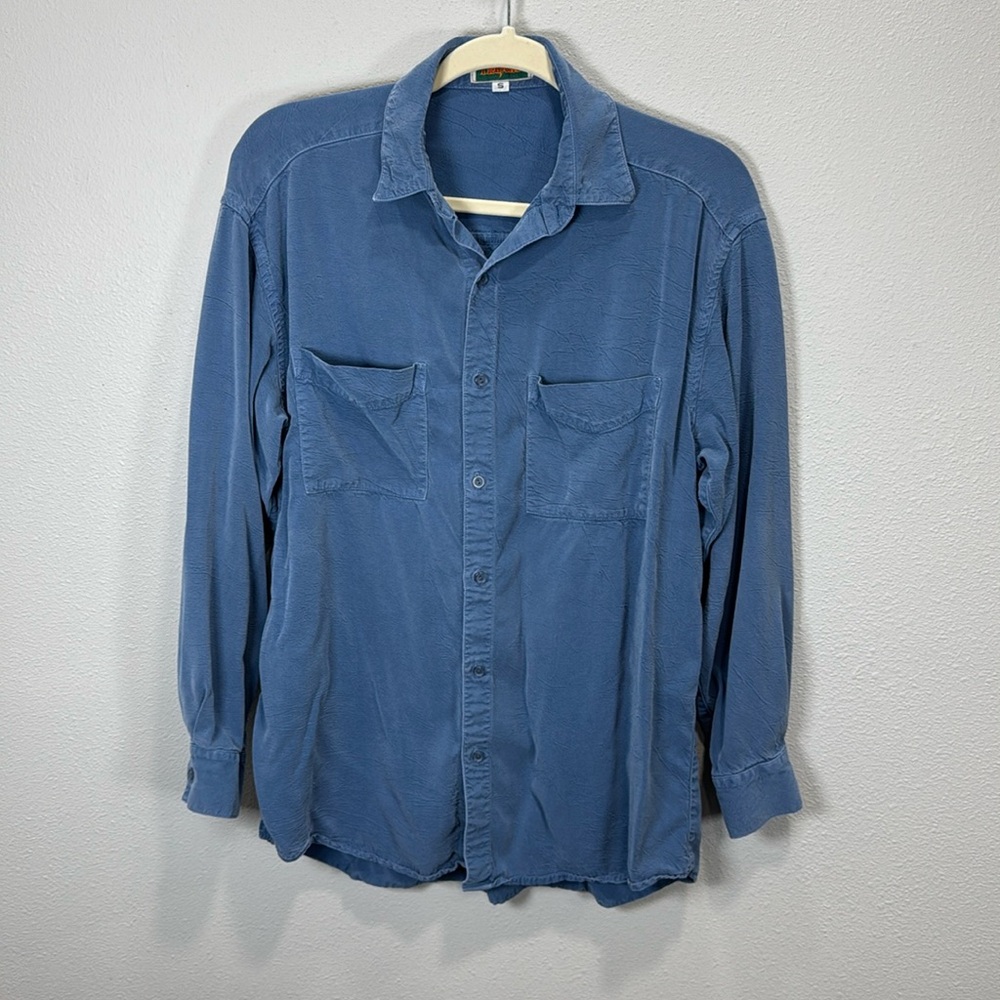 Tianello tencel‎ blue double pocket button up shirt ts-2